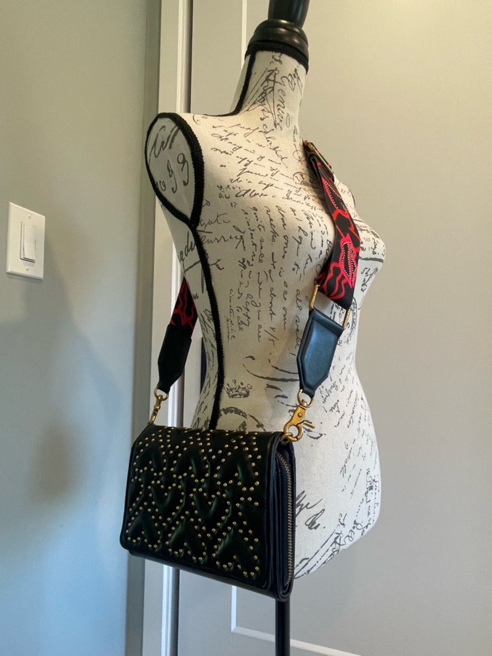 Betsey Johnson Heart Studded Crossbody with Red Accent Strap